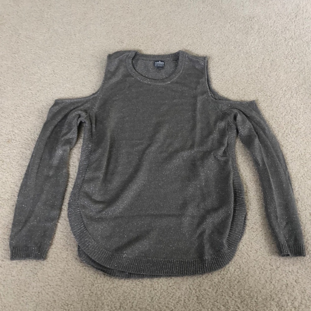 Silver Sparkle Cold Shoulder Sweater. Size Small.